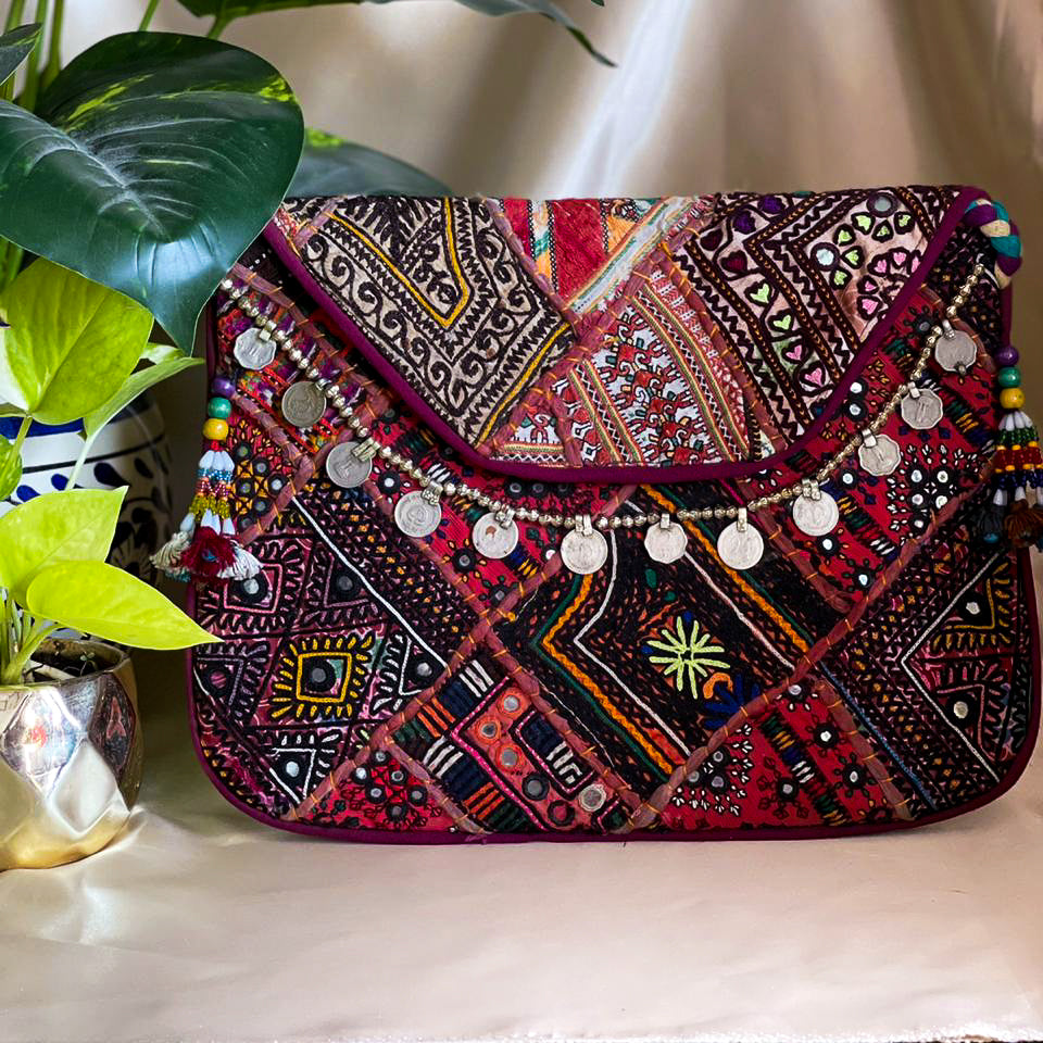 White boho banjara bag with golden border – Crafty Clutchz - The Handmade  Store