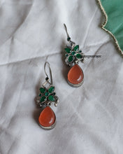 Load image into Gallery viewer, Cher Green &amp; Orange Dangler Earrings
