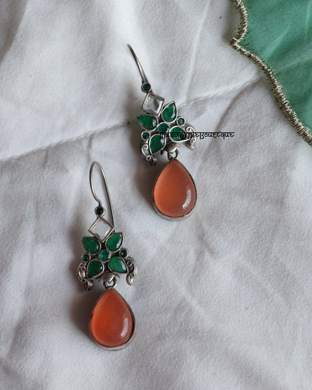 Cher Green & Orange Dangler Earrings