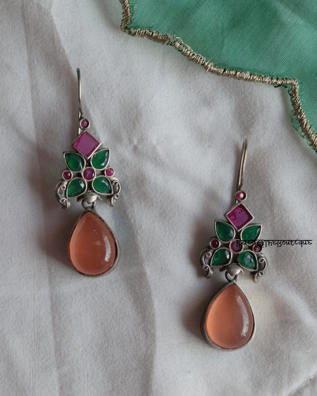 Cher Green, Peach & Pink Dangler Earrings