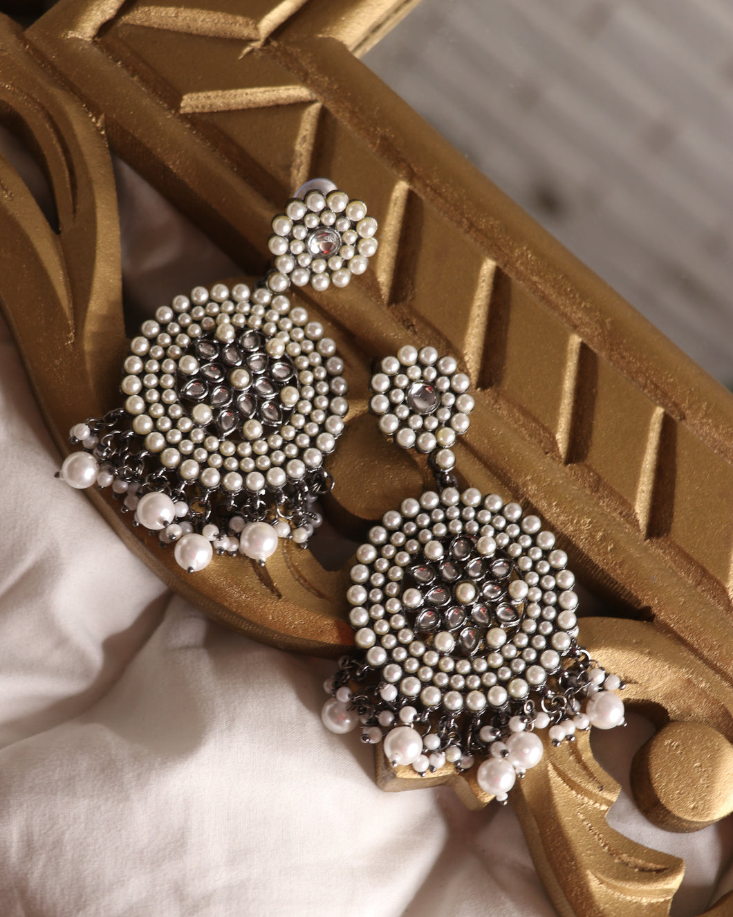 Silver Pearl & Kundan Earrings