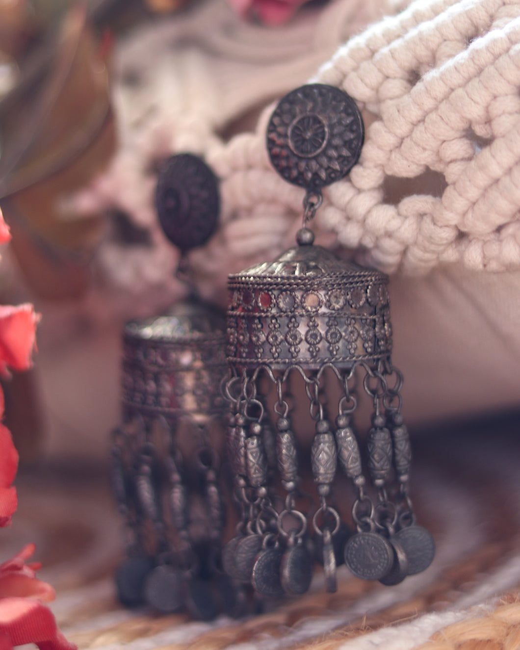 Diya Silver Oxidised Earrings